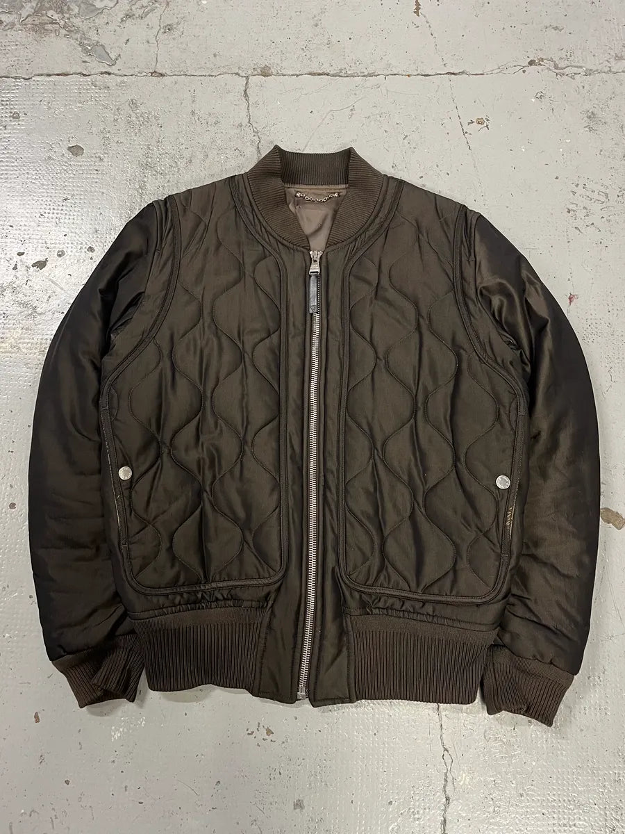 AW2015 Louis Vuitton Taupe Silk Quilted Bomber Jacket by Kim Jones OJIBfJp 0