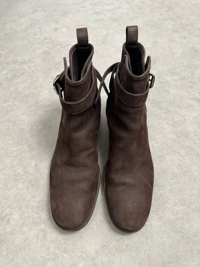 Louis Vuitton Taupe Suede Grain Leather Ankle Buckle Strap Boots tcioEOt 1