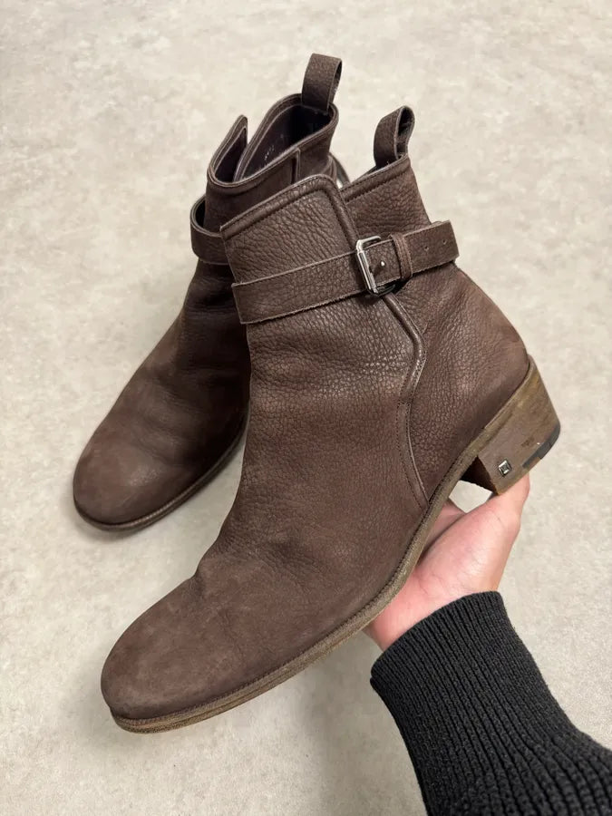Louis Vuitton Taupe Suede Grain Leather Ankle Buckle Strap Boots tcioEOt 2