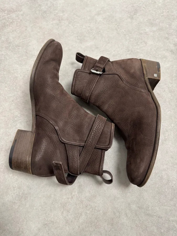 Louis Vuitton Taupe Suede Grain Leather Ankle Buckle Strap Boots tcioEOt 4