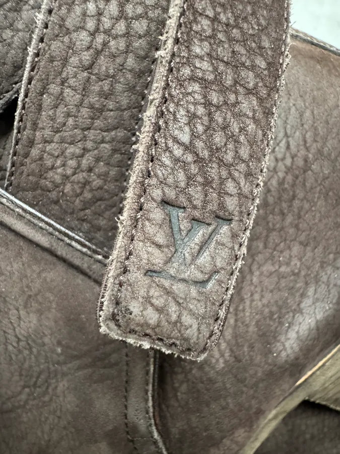 Louis Vuitton Taupe Suede Grain Leather Ankle Buckle Strap Boots tcioEOt 5