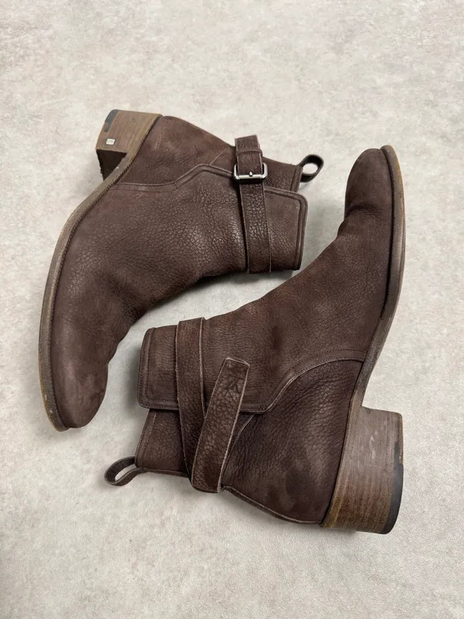 Louis Vuitton Taupe Suede Grain Leather Ankle Buckle Strap Boots tcioEOt 6