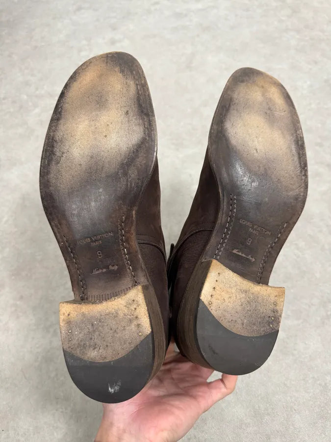 Louis Vuitton Taupe Suede Grain Leather Ankle Buckle Strap Boots tcioEOt 8