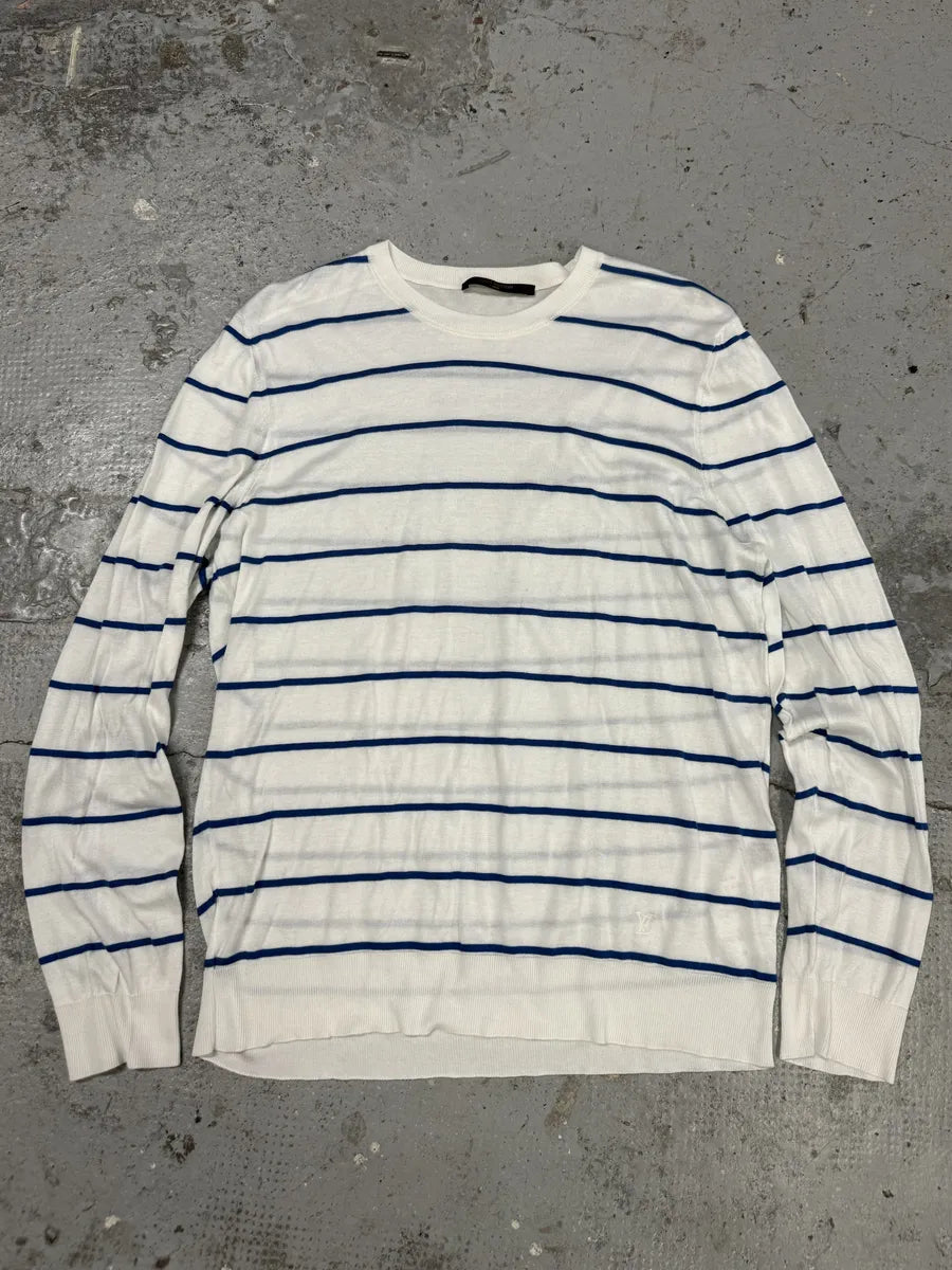 Louis Vuitton White Blue Striped Longsleeves Sweater PeZROwx 0