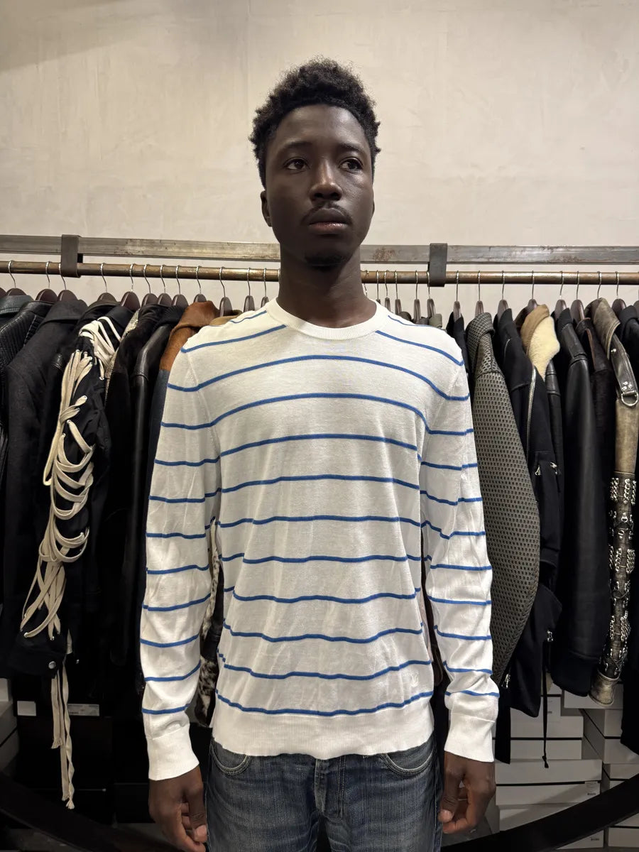 Louis Vuitton White Blue Striped Longsleeves Sweater PeZROwx 1