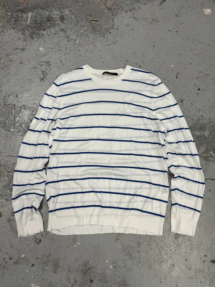 Louis Vuitton White Blue Striped Longsleeves Sweater PeZROwx 4