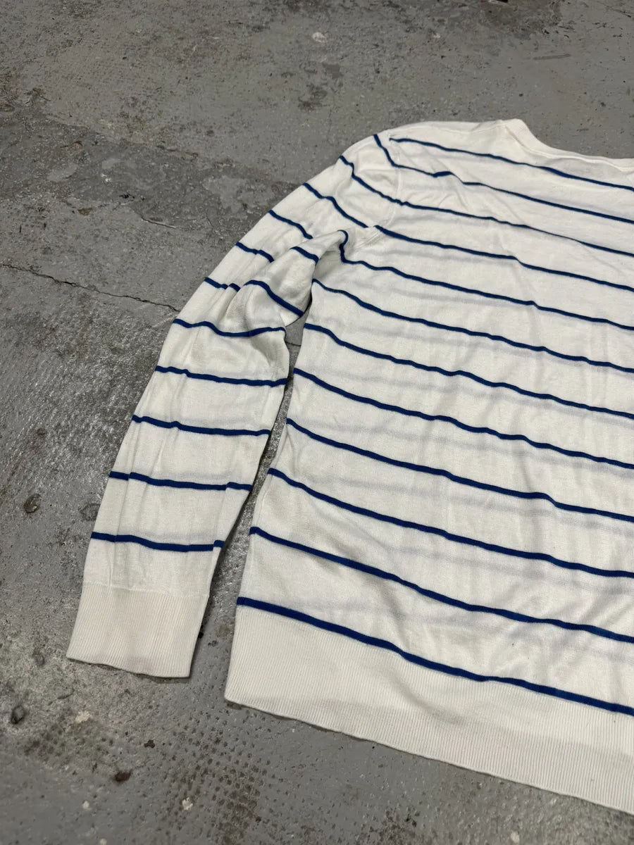 Louis Vuitton White Blue Striped Longsleeves Sweater PeZROwx 5