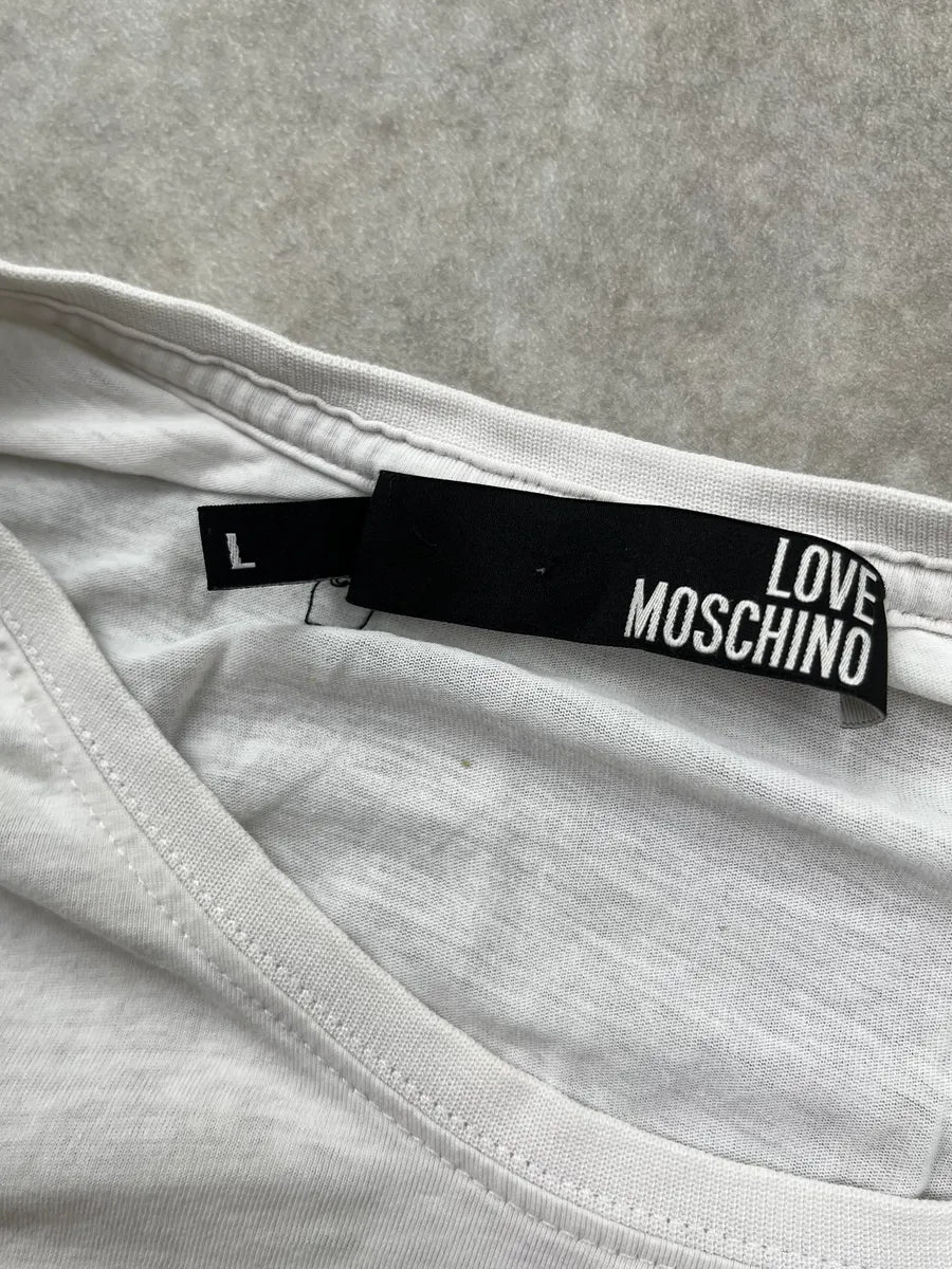 Love Moschino White Studded Peace Sign T-Shirt HzCmzSo 5