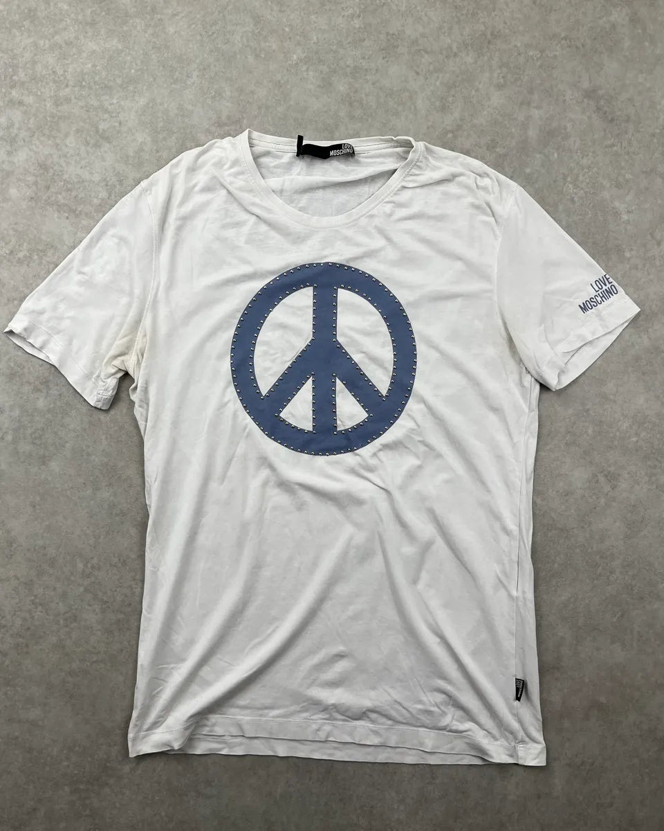 Love Moschino White Studded Peace Sign T-Shirt HzCmzSo 2