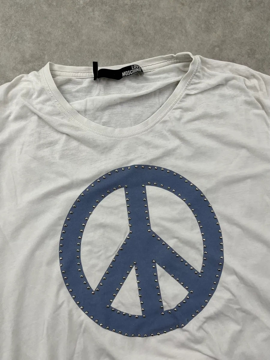 Love Moschino White Studded Peace Sign T-Shirt HzCmzSo 4