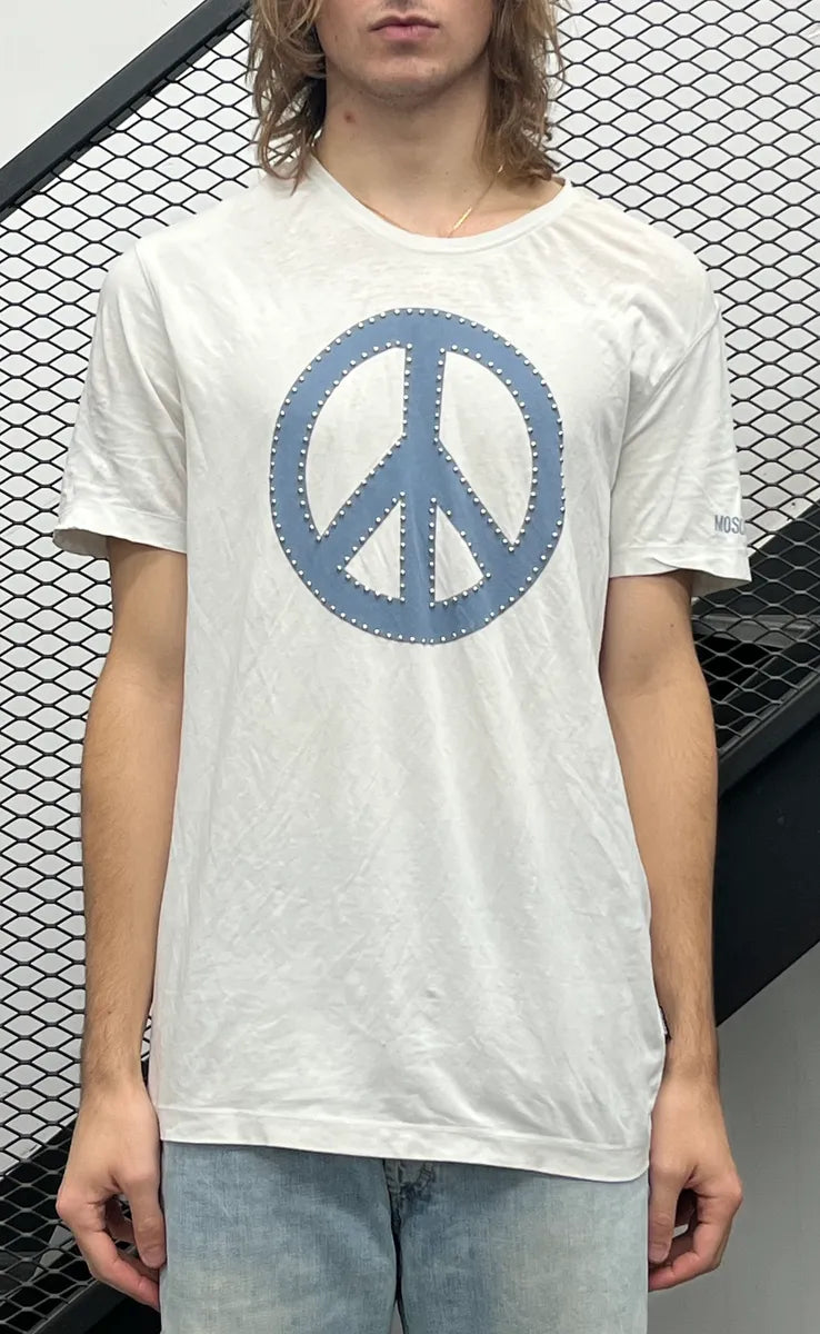 Love Moschino White Studded Peace Sign T-Shirt HzCmzSo 0