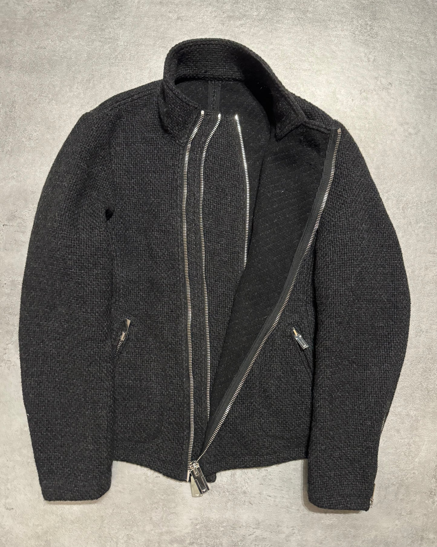 FW2015 Emporio Armani Grey Asymmetrical Wool Multi Zips Jacket (M/L) - 2