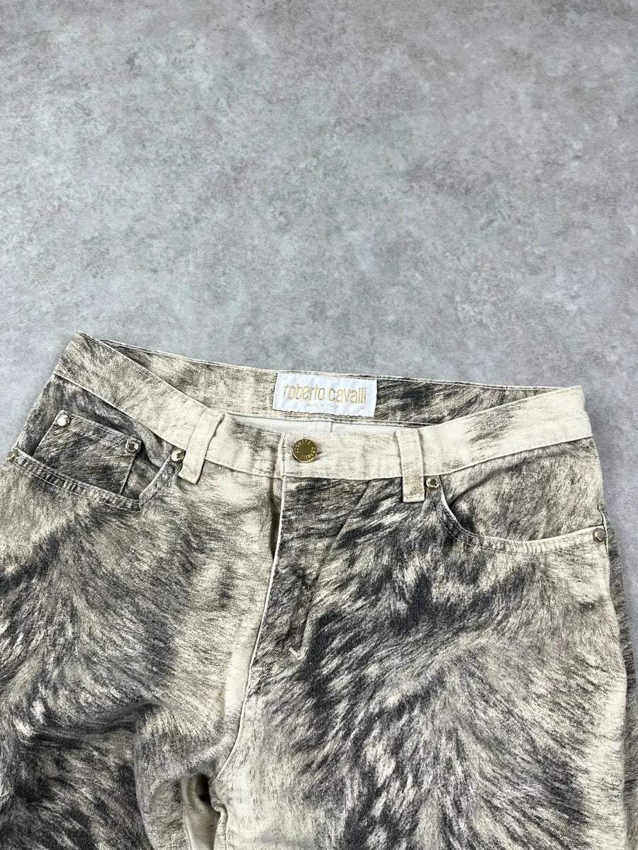 AW1999 Roberto Cavalli Grey Wolf Fur-Effect Print Pants lrEwrjFC 6
