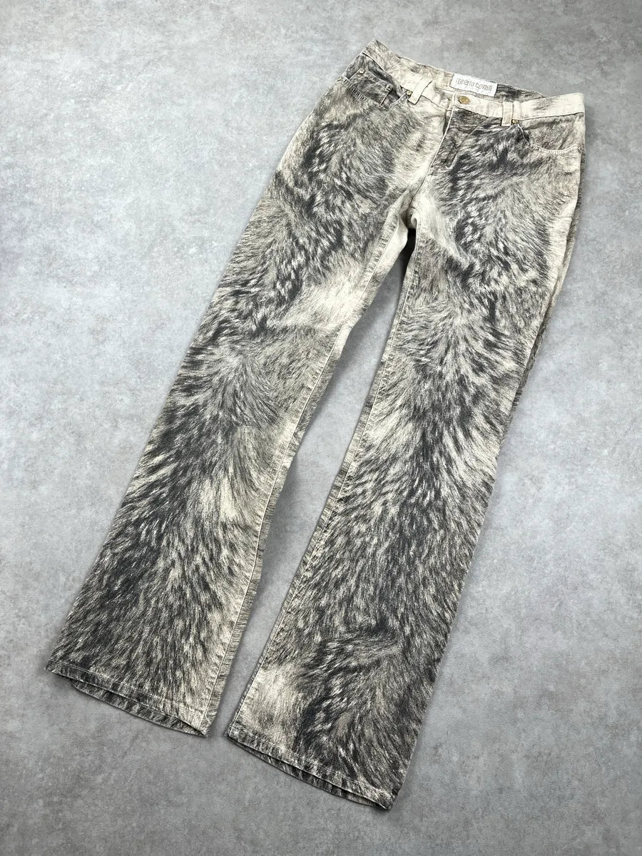 AW1999 Roberto Cavalli Grey Wolf Fur-Effect Print Pants lrEwrjFC 5
