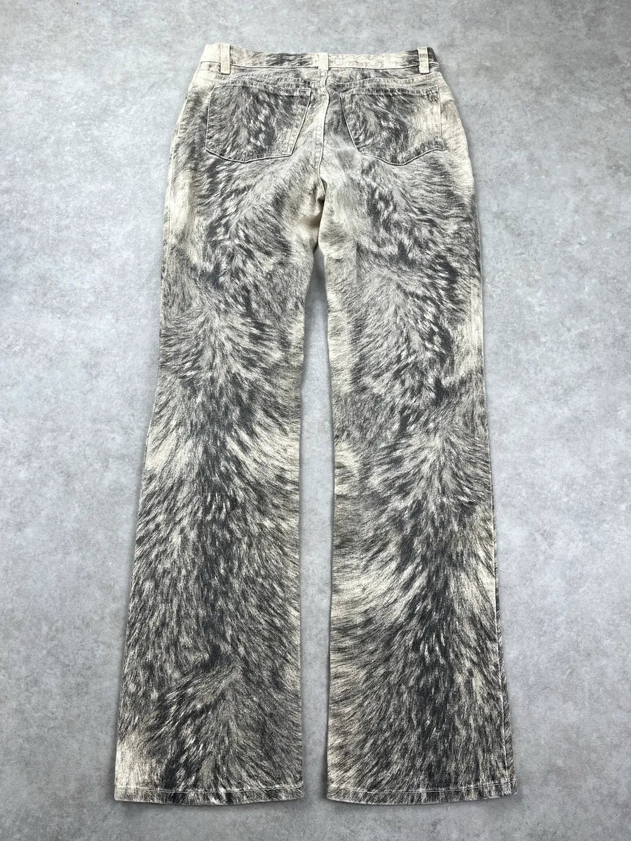 AW1999 Roberto Cavalli Grey Wolf Fur-Effect Print Pants lrEwrjFC 4