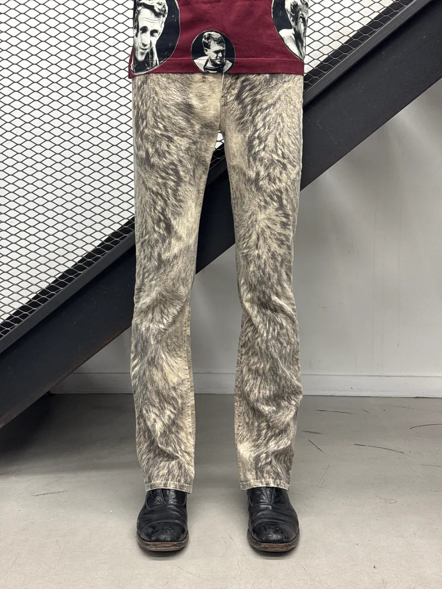 AW1999 Roberto Cavalli Grey Wolf Fur-Effect Print Pants lrEwrjFC 1