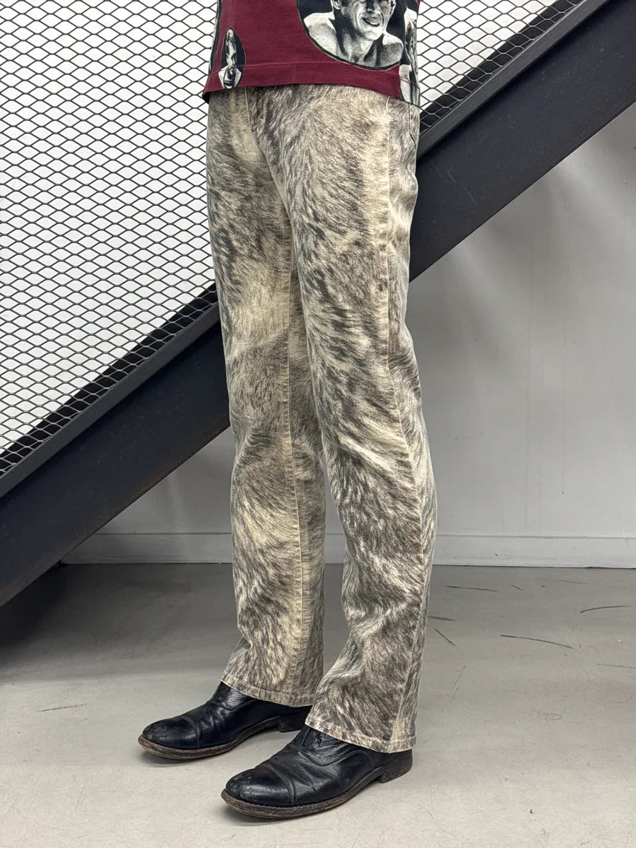 AW1999 Roberto Cavalli Grey Wolf Fur-Effect Print Pants lrEwrjFC 2