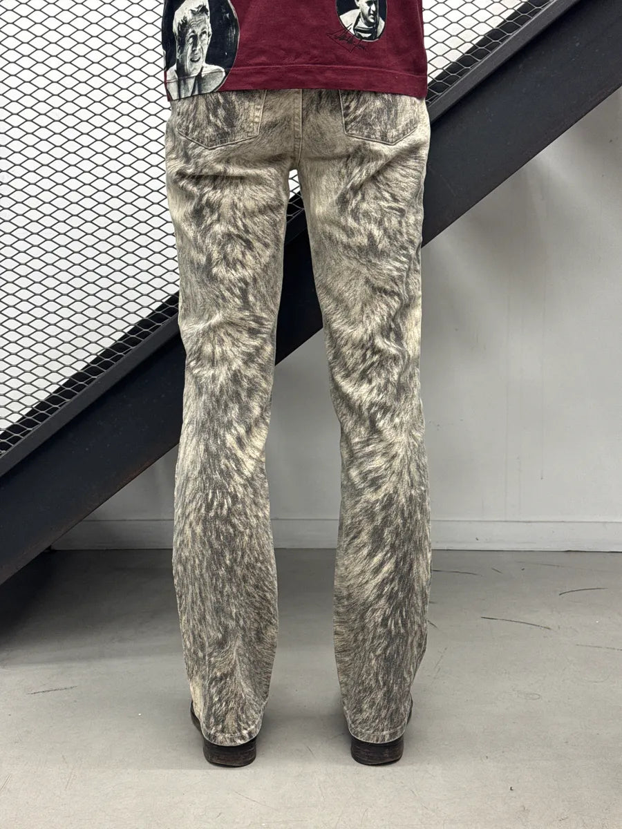AW1999 Roberto Cavalli Grey Wolf Fur-Effect Print Pants lrEwrjFC 3