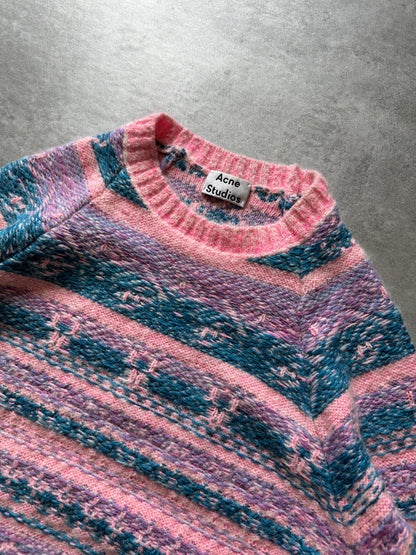 FW2019 Acne Studios Striped Intarsia Knit Pink Jacquard Sweater (L) - 9