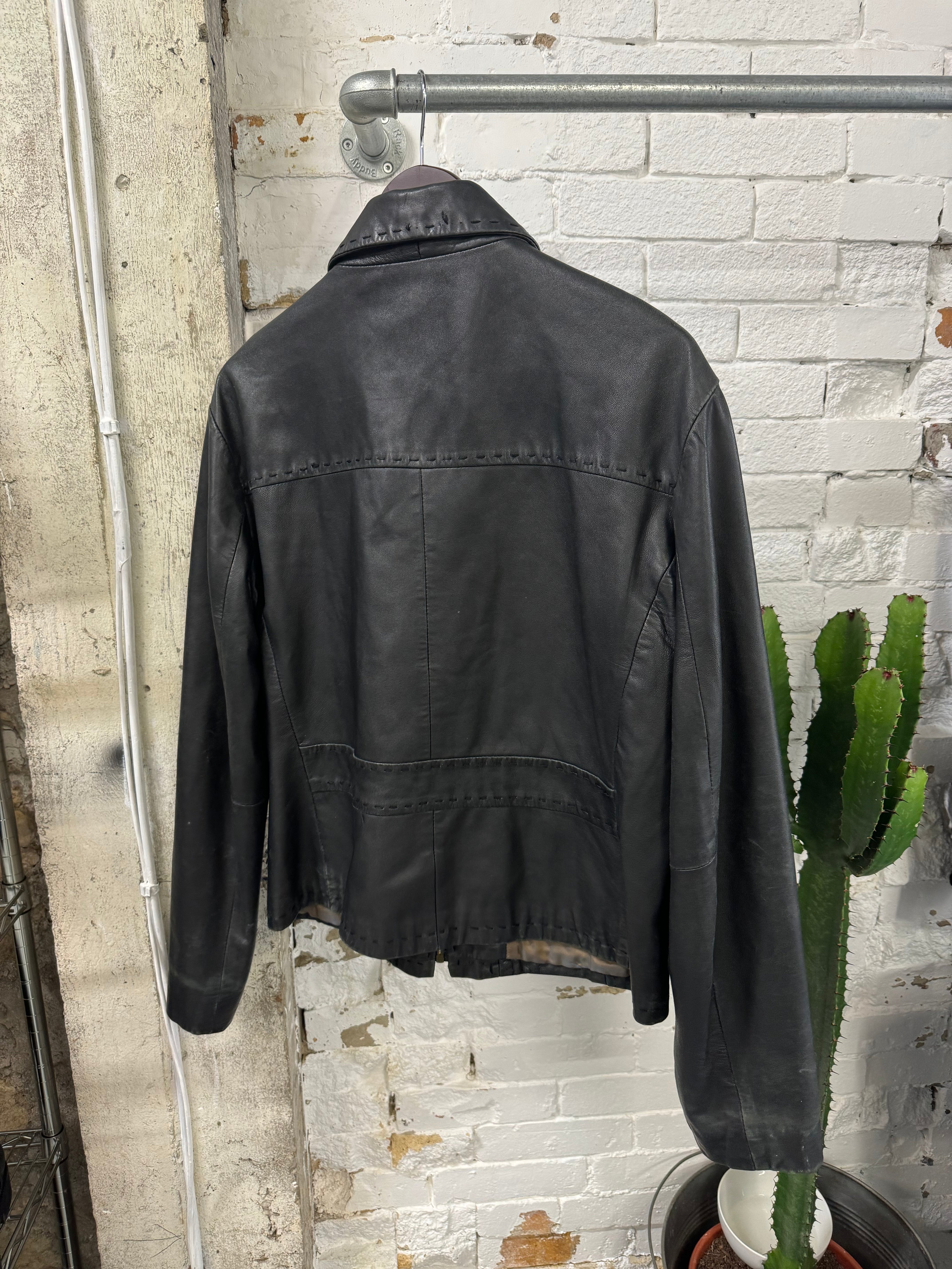 2000s Cavalli Black Simple Fighter Leather Jacket (M) - 4