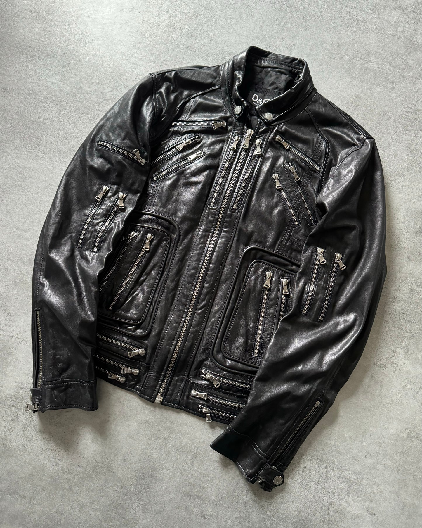 SS2008 Dolce & Gabbana 26 Zips Black Ultimate Leather Jacket (M) - 7