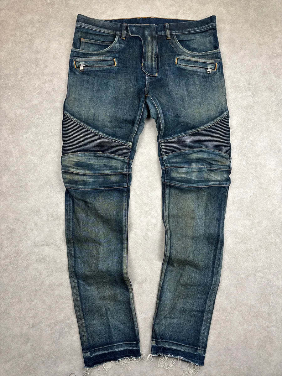 2010s Balmain Medium Blue Denim Biker Panel Jeans EYITboMs 1
