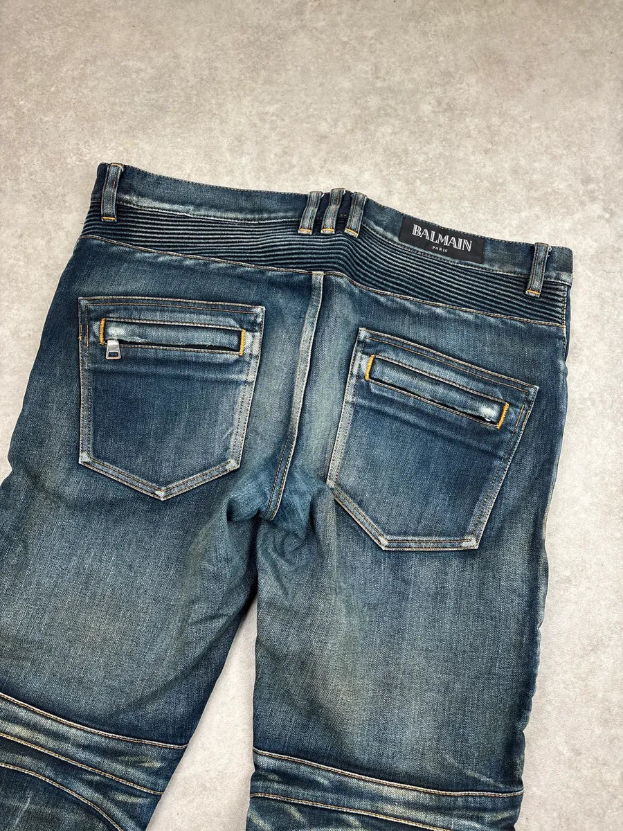 2010s Balmain Medium Blue Denim Biker Panel Jeans EYITboMs 10