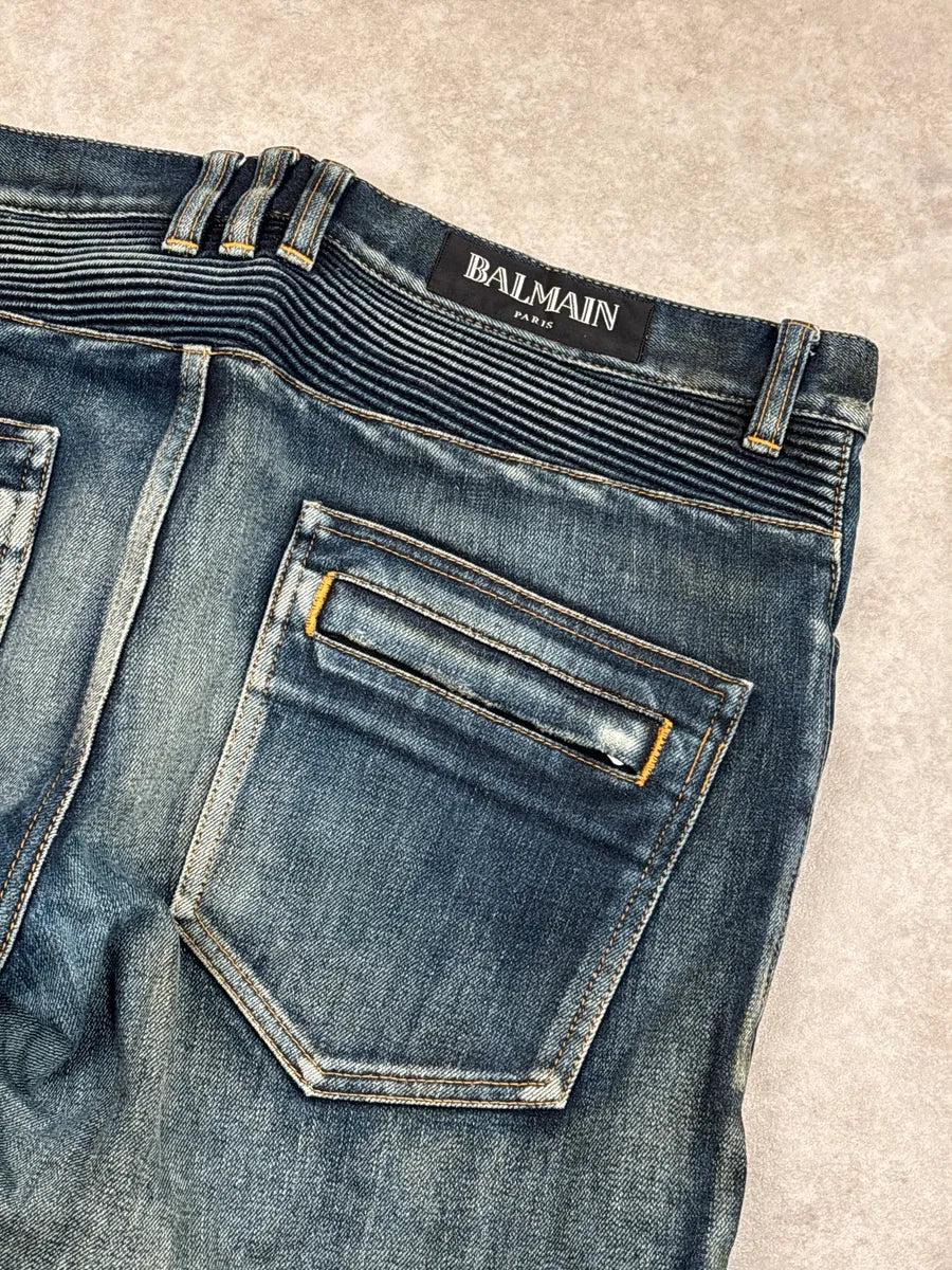 2010s Balmain Medium Blue Denim Biker Panel Jeans EYITboMs 11