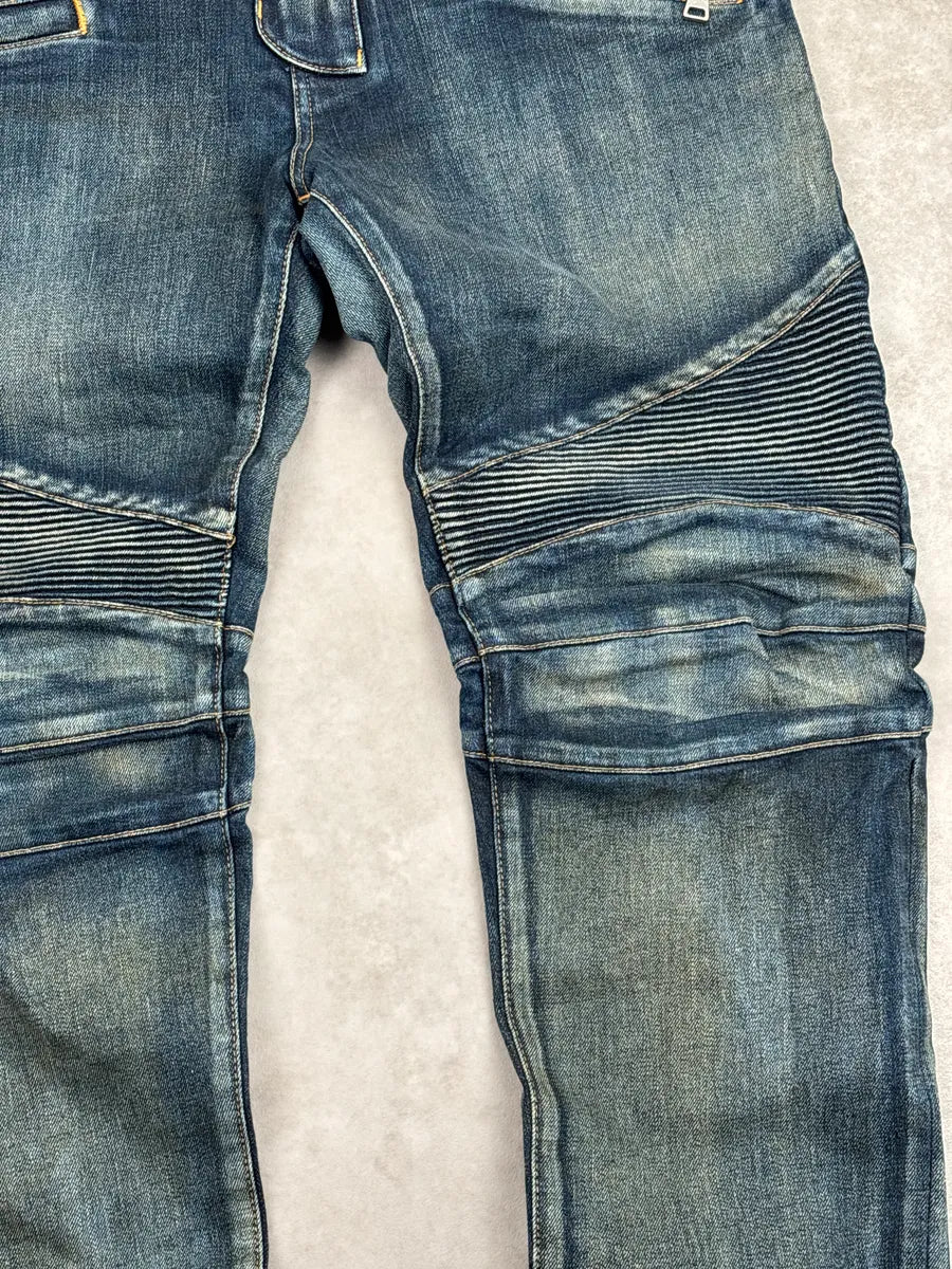 2010s Balmain Medium Blue Denim Biker Panel Jeans EYITboMs 5