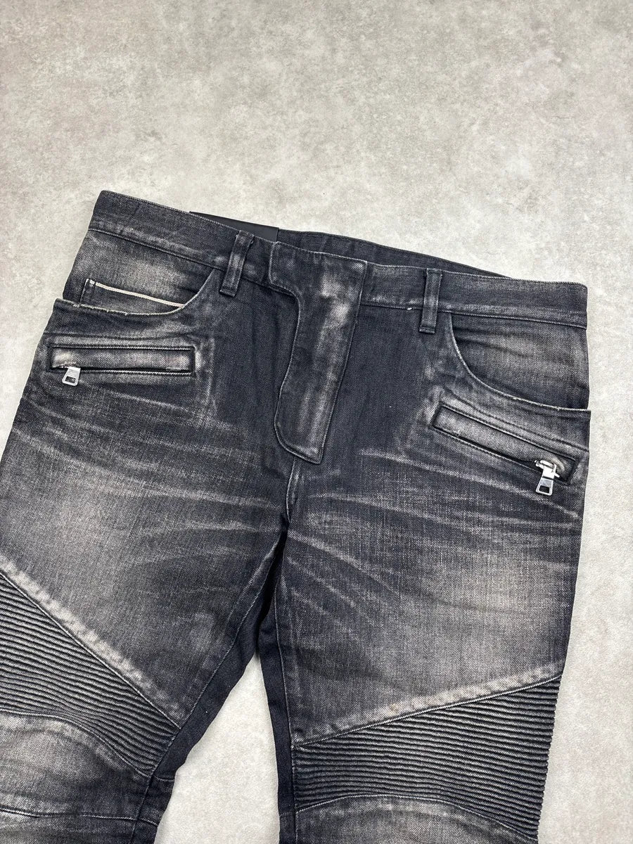 2010s Balmain Dark Grey Denim Biker Slim Tapered Jeans lugyFKYA 6