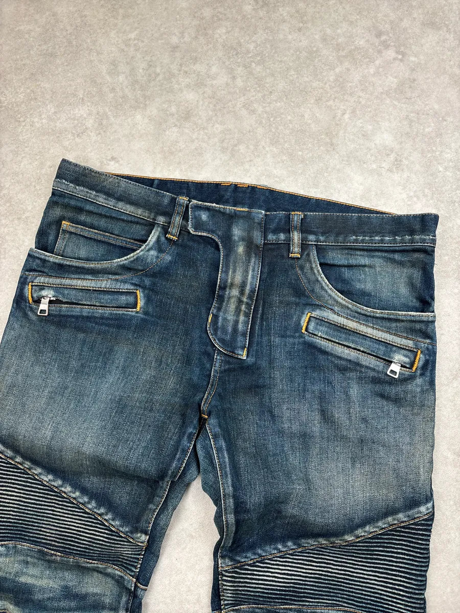 2010s Balmain Medium Blue Denim Biker Panel Jeans EYITboMs 7