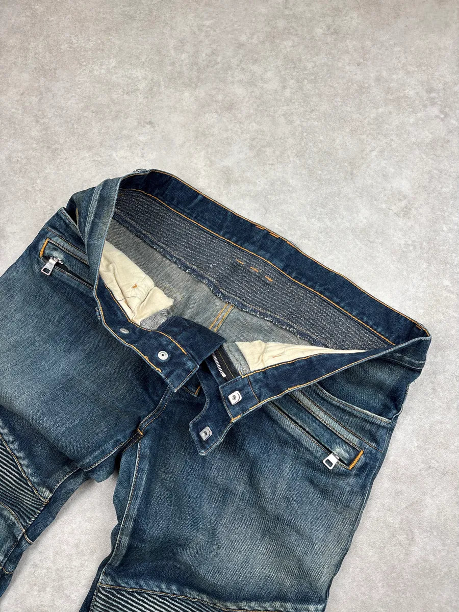 2010s Balmain Medium Blue Denim Biker Panel Jeans EYITboMs 8