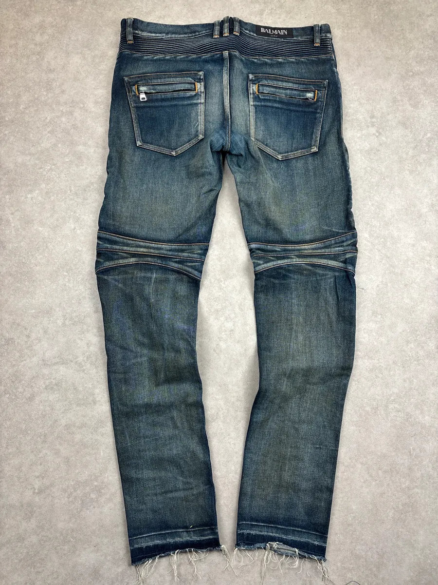 2010s Balmain Medium Blue Denim Biker Panel Jeans EYITboMs 4