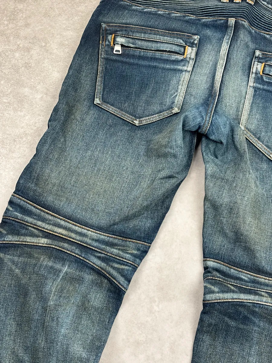 2010s Balmain Medium Blue Denim Biker Panel Jeans EYITboMs 9