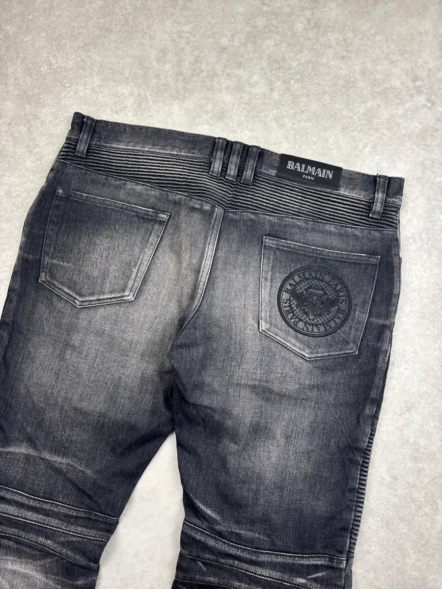 2010s Balmain Dark Grey Denim Biker Slim Tapered Jeans lugyFKYA 8