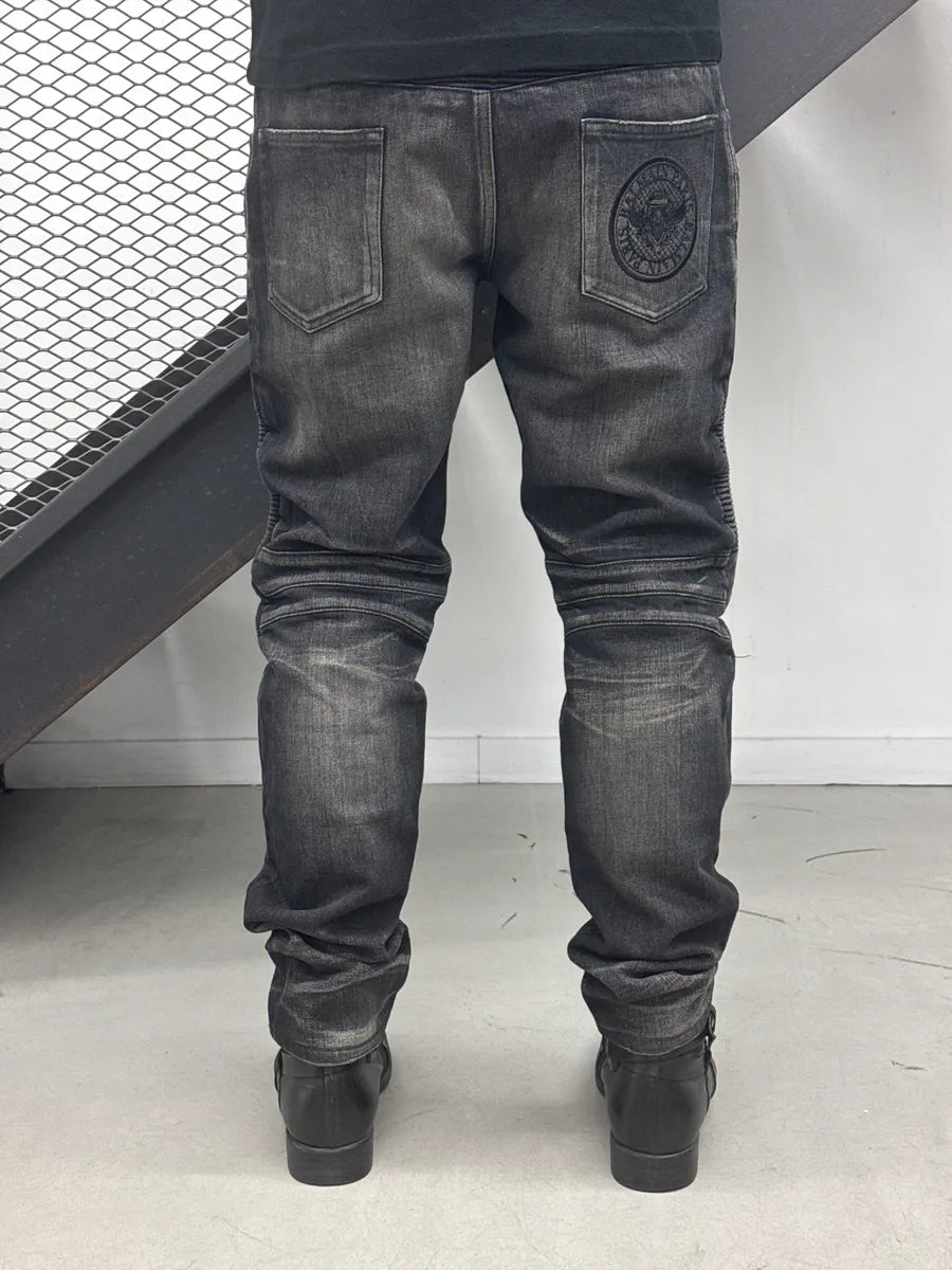 2010s Balmain Dark Grey Denim Biker Slim Tapered Jeans lugyFKYA 3