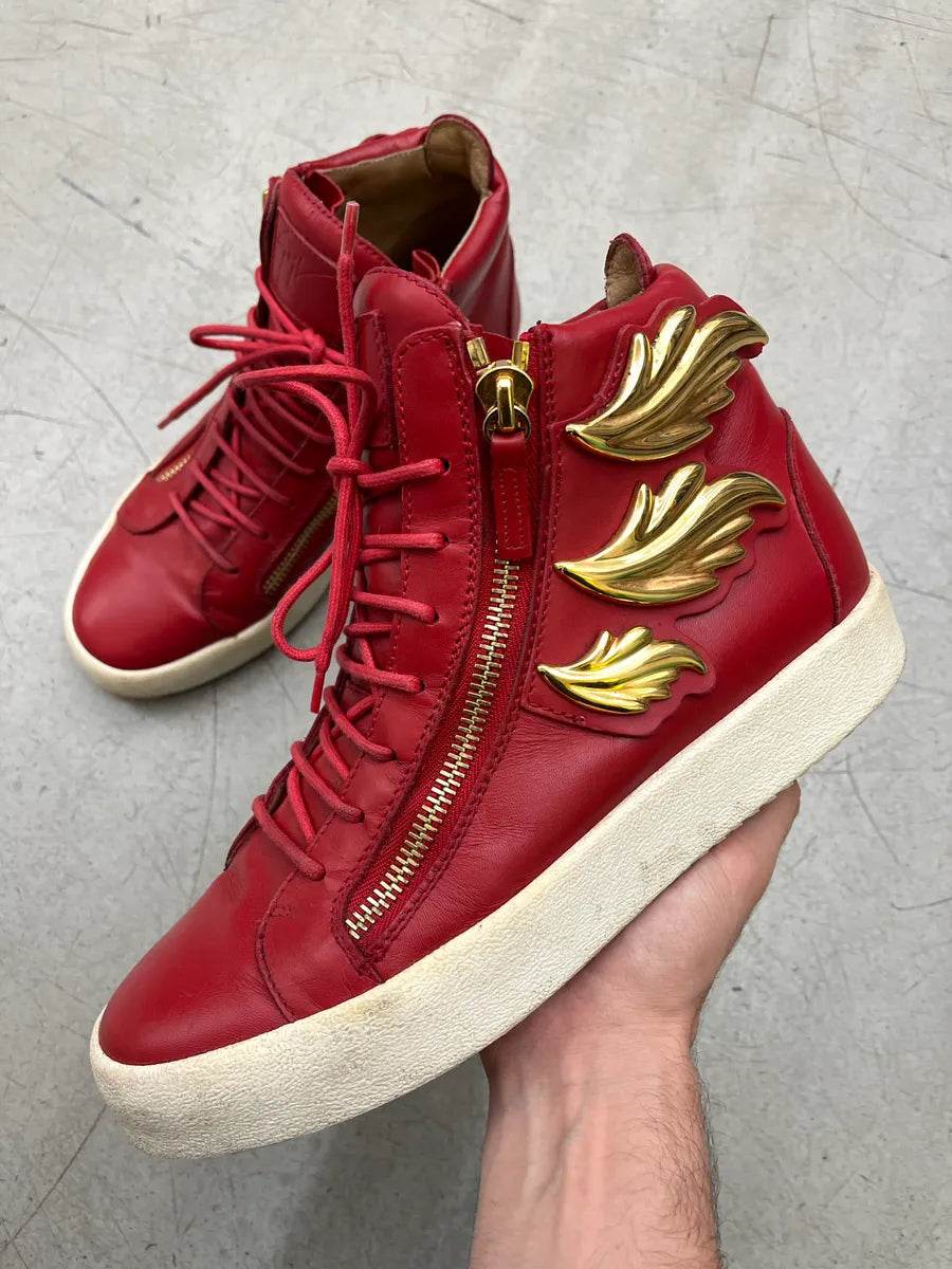 2010s Giuseppe Zanotti Golden Wing Zip Red Leather Sneakers lvOteLiq 0