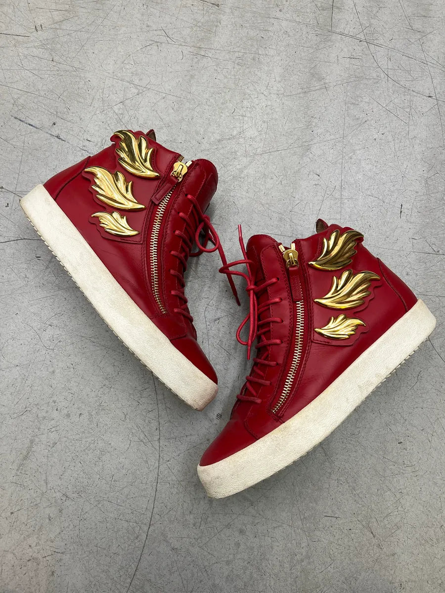 2010s Giuseppe Zanotti Golden Wing Zip Red Leather Sneakers lvOteLiq 1
