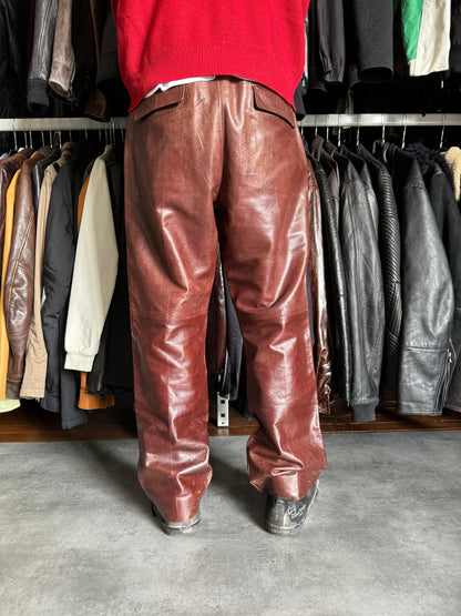 Dries Van Noten Brown Leather Pants  (M) - 3