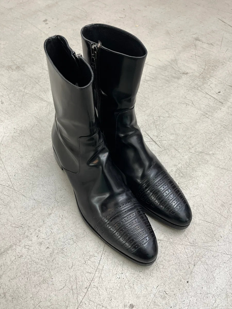 AW2003 Prada Perforated Patent Black Leather Boots lzkFSgQD 3