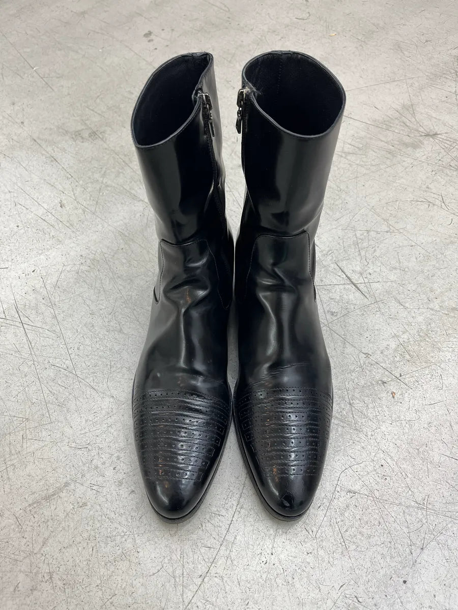 AW2003 Prada Perforated Patent Black Leather Boots lzkFSgQD 4