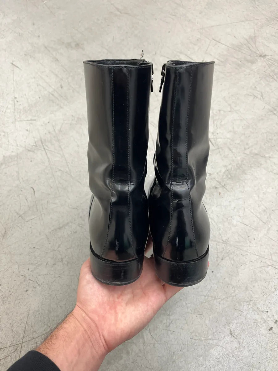 AW2003 Prada Perforated Patent Black Leather Boots lzkFSgQD 5