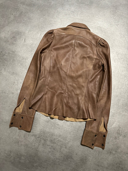 2000s Plein Sud Brown Button Ups Leather Shirt  (XS) - 3