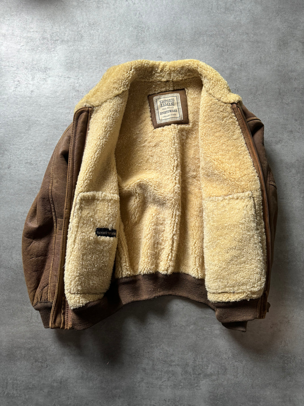 1980s Emporio Armani Brown Shearling Leather Jacket (L) - 5
