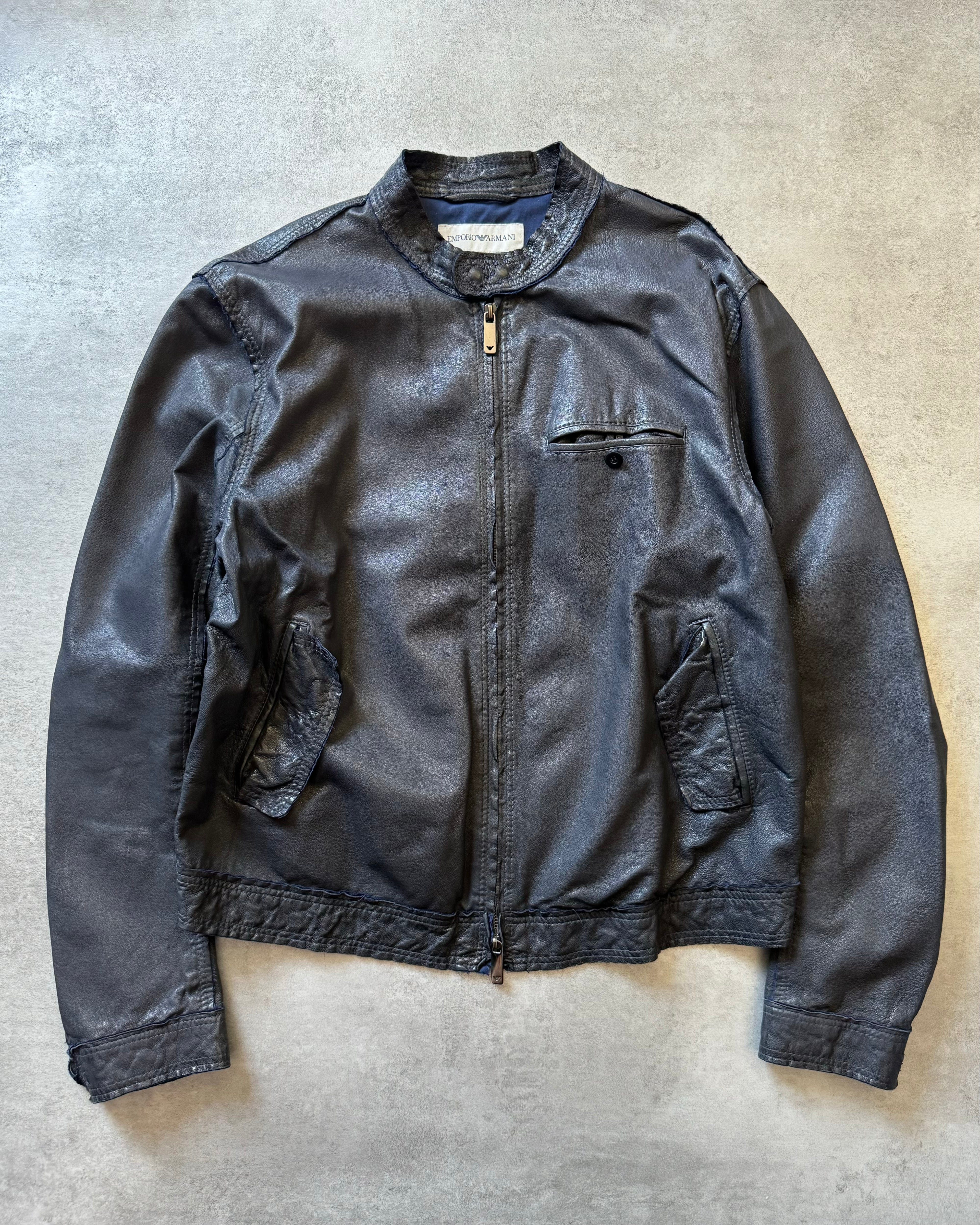 SS2006 Emporio Armani Navy Wings Leather Jacket (L) - 3