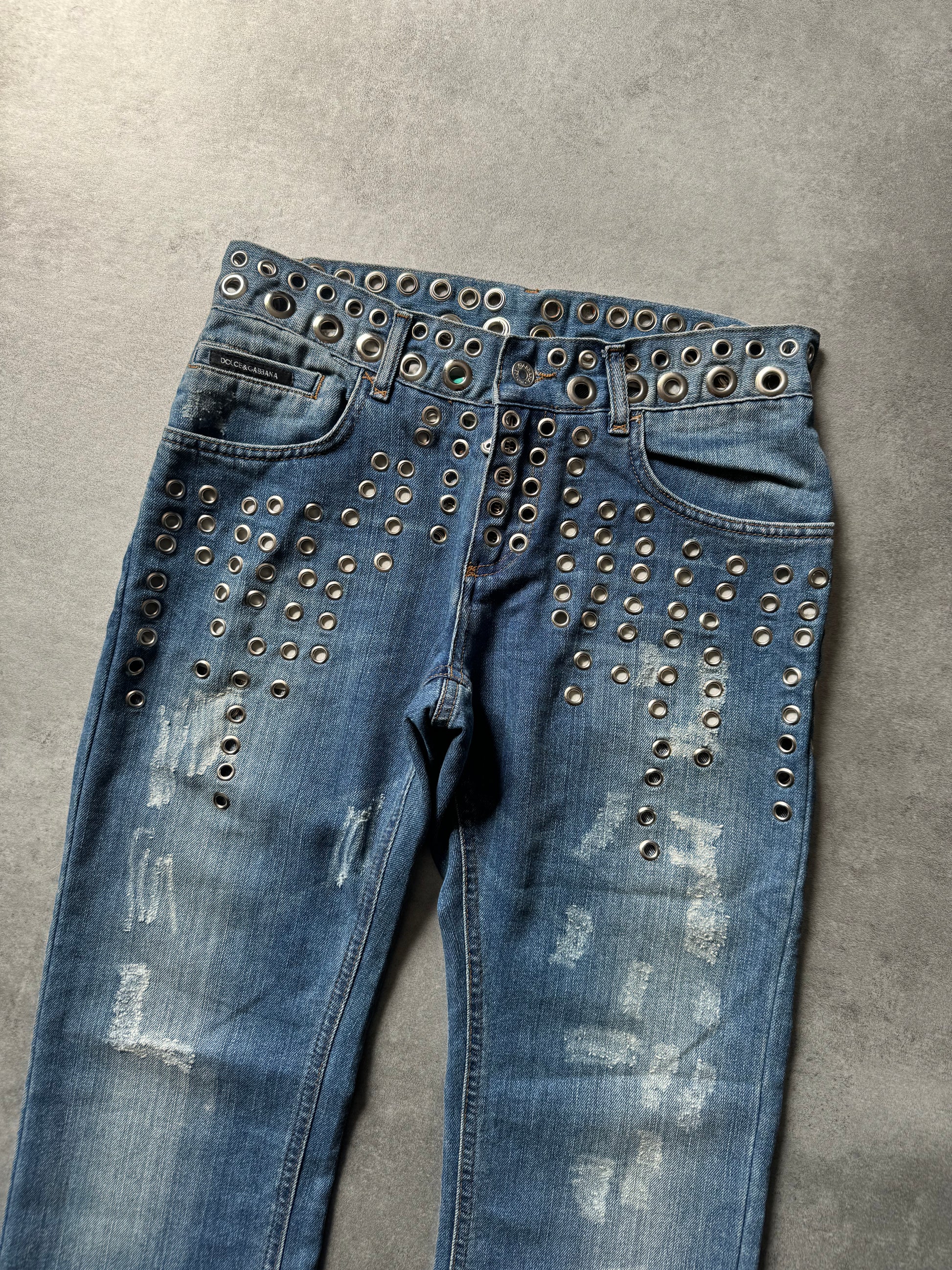SS2006 Dolce & Gabbana Eyled Punk Holes Jeans (S) - 8