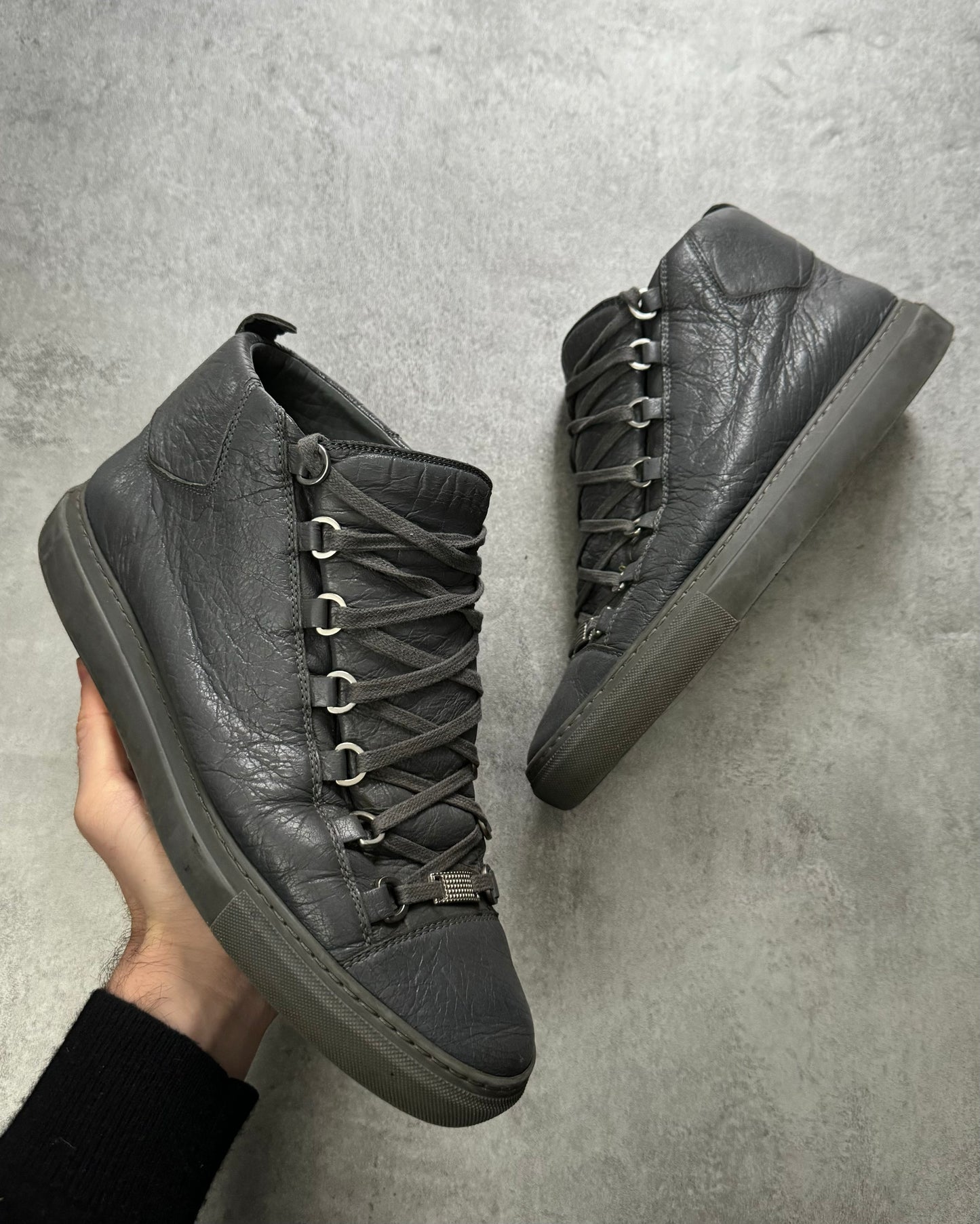 Balenciaga Arena High Grey Leather Shoes (43) - 1