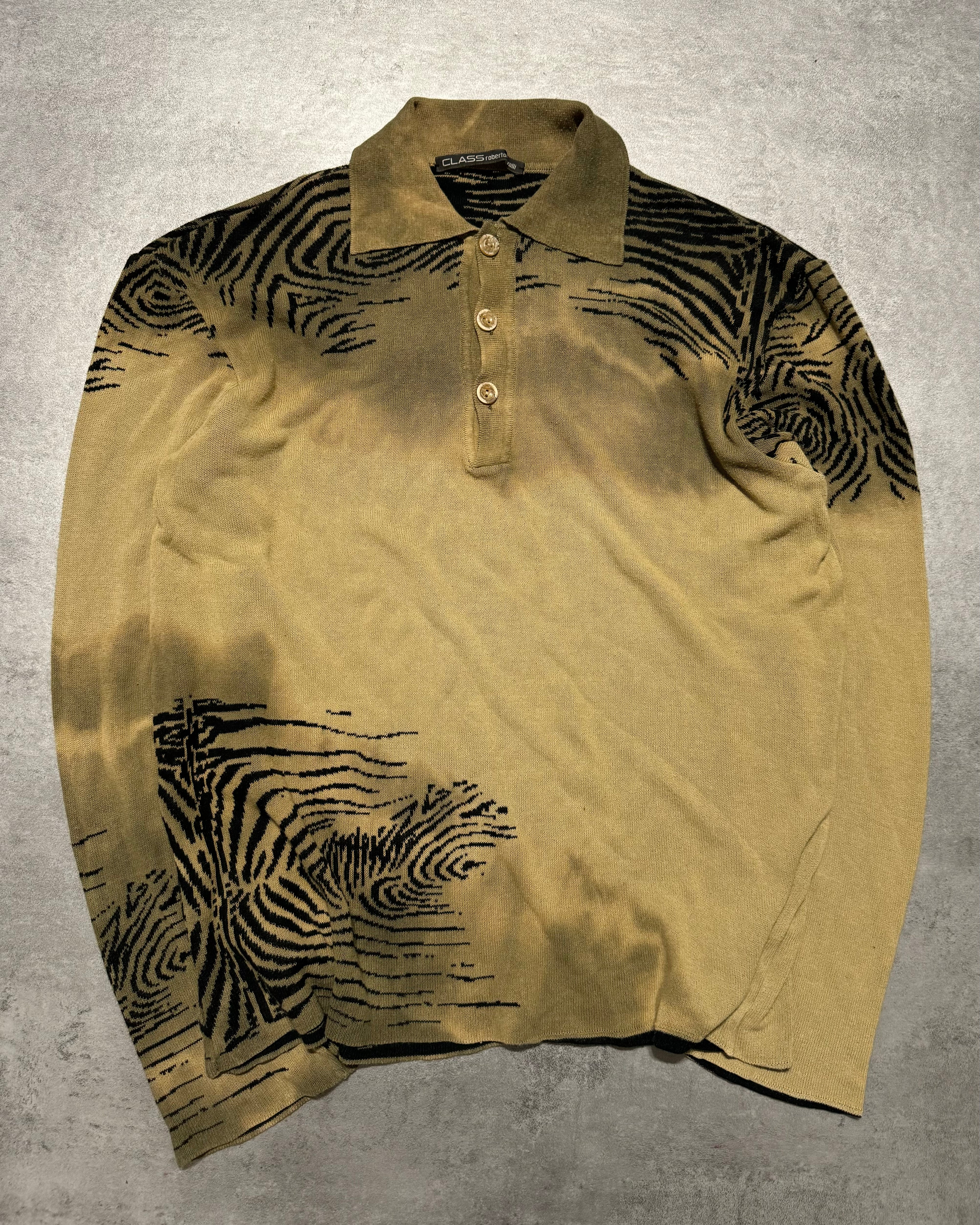 2000s Roberto Cavalli Zebra Desert Finger Print Polo Sweater (S) - 1
