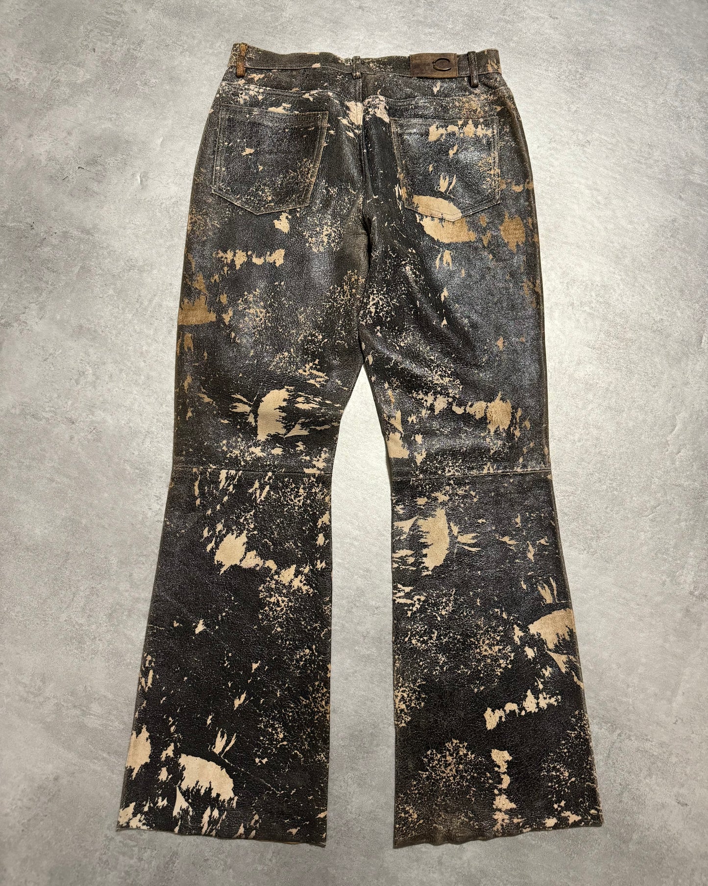 AW2004 Cavalli Textured Earth Eroded Camouflage Leather Pants (M) - 2