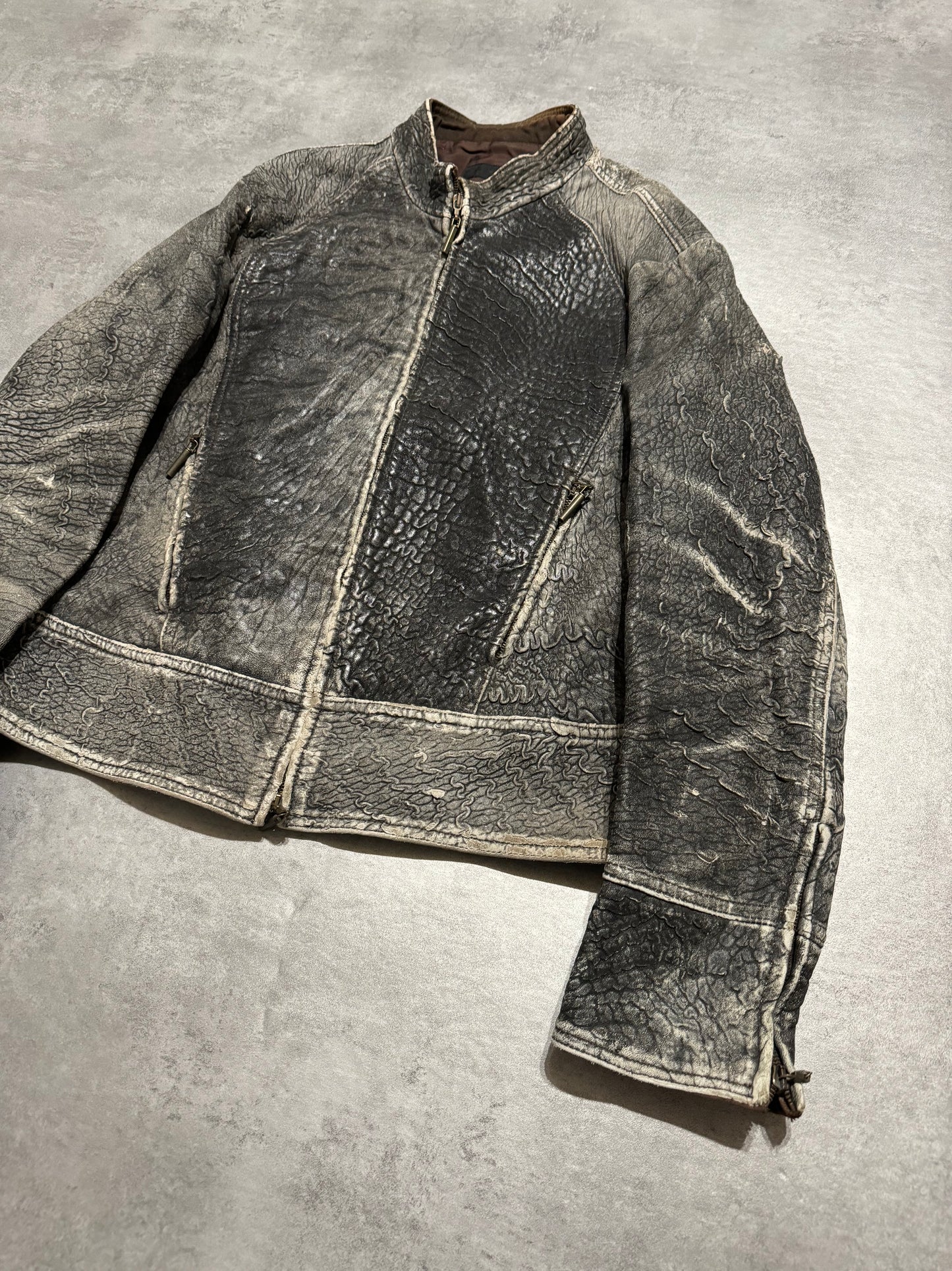 2000s Cavalli Scarred Raw Leather Jacket  (L) - 10